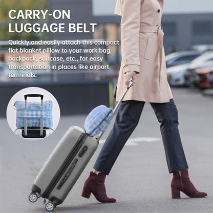 Travel Blanket and Pillow-2-in-1, Ultra-Soft&Compact, One-Piece Airplane Blanket with Hand Luggage Belt and Backpack Clip,Travelers Accessories Gifts, 61x43 Inches (Blue) - color: Blue