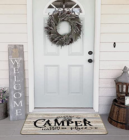 Welcome Camper Mat - 17x30, Camping Rug, RV Decor, Inside Camper Rug - color: Happy Place