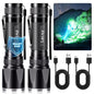 LETMY Rechargeable Flashlights High Lumens, 2 Pack 2000 Lumens Super Bright LED Tactical Flashlight, 3 Modes Samll Powerful Flash Lights with Clip, Waterproof Flashlights for Home Emergency Camping - color: Black