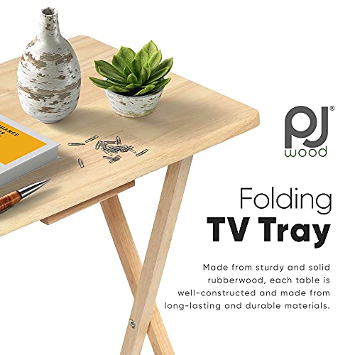 PJ Wood Rectangle Folding Portable TV Snack Serving Tray Table, Solid Wood Construction with Natural Finish, Natural, 2 Piece Set - color: Natural, size: 2-Piece Set