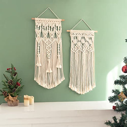 Mkono 2 Pcs Macrame Woven Wall Hanging Boho Chic Geometric Art Decor - Beautiful Bedroom Nursery Apartment Home Decoration, Gift for Girls Adults Birthday Christmas, 28" L x 13" W - size: Medium