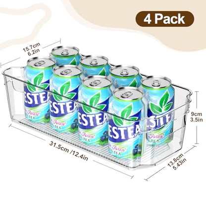 Clear Fridge Organizer, Refrigerator Organizer Bins with Handle, Freezer, Kitchen Cabinet, Pantry Organization, BPA Free Fridge Organizers (12.4 inch 4 Pack) - size: 12.4 inch 4 Pack