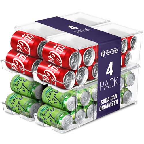 ClearSpace Soda Can Organizer & Soda Can Dispenser for Refrigerator - Fridge Organizer & Stackable Drink Organizer for Fridge, Can Organizer for Refrigerator - Holds 12 Cans Each, BPA Free - 4 Pack - size: 4 pack