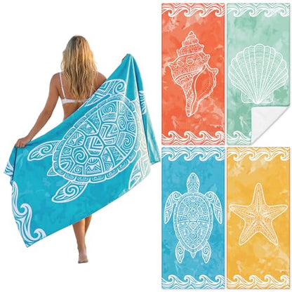 Frienda 4 Pack Microfiber Oversized Lightweight Beach Towel 71x32 in for Women Men Microfiber Quick Dry Sand Free Ocean Coastal Towels for Beach Pool Travel(Ocean) - style: Ocean Nautical