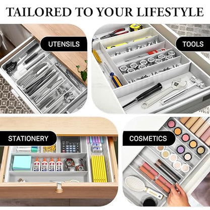 Simple Houseware Expandable & Adjustable Cutlery Drawer Organizer - Large Utensil and Flatware Tray for Kitchen Drawers, White - color: White