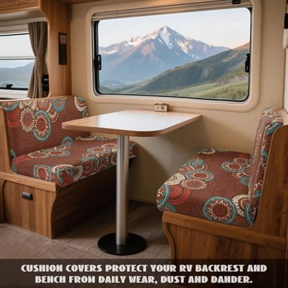 Boho Mandala Print 2 Pcs RV Dinette Cushion Covers Scratch-Resistant Camper Cushion Slipcover Fuzzy Sofa Furniture Protector Include 1 Backrest Covers and 1 Bench Covers - color: Boho Mandala