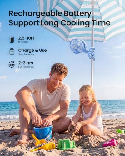 Gaiatop Mini Portable Stroller Fan, Battery Operated Small Clip on, Detachable 3 Speed Rechargeable, 360° Rotate Flexible Tripod Better Cooling for Car Seat Crib Treadmill Travel Blue - color: blue