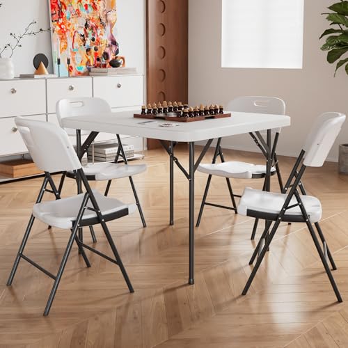 VECELO Folding Card Table Square and Chairs Set, Collapsible Legs & Portable for Indoor/Outdoor, Picnic, 5 Piece, White - color: White, size: 35 in Square Folding Table Set