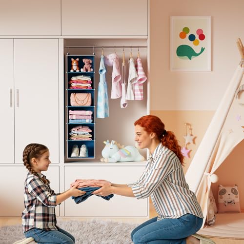 MAX Houser 6-Shelf Hanging Closet Organizer, Hanging Storage Shelves with 2 Sturdy Hooks Space-Saving for Bedroom, Foldable (Blue) - color: Blue