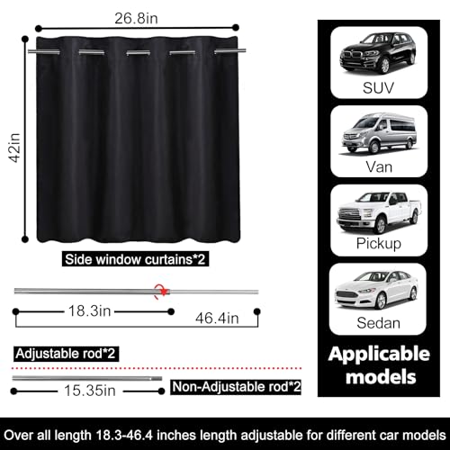 XCBYT Car Window Shades - Upgrade 2 Pack Car Privacy Curtians with Rods for Baby 99% Light Block Window Covers for Camping, Napping, Sleeping, Breastfeeding, Cloth Changing - color: Side(2-Pack, Rod-Mount)