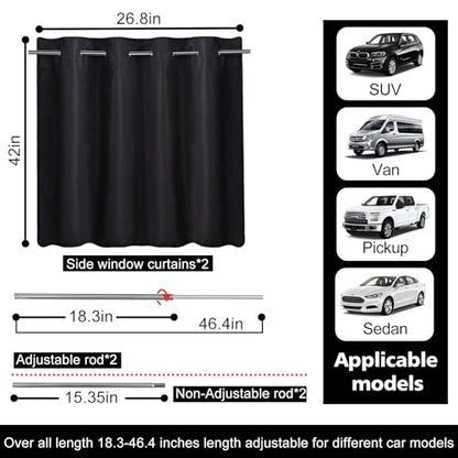 XCBYT Car Window Shades - Upgrade 2 Pack Car Privacy Curtians with Rods for Baby 99% Light Block Window Covers for Camping, Napping, Sleeping, Breastfeeding, Cloth Changing - color: Side(2-Pack, Rod-Mount)