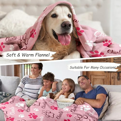 Personalized Dog Blanket, Customized Pet Blankets with Name Picture, Throw Blanket for Small Medium Large Dog Puppy Cat - color: A-pink