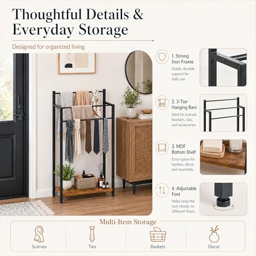Freestanding Towel Rack, 3 Tier Blanket Ladder Stand with Rustic Brown Wooden Shelf for Bathroom Living Room (31.5" H x 16.9" W x7.9 D) - color: Rustic Brown, size: 31.5"H x 16.9"W x7.9"D