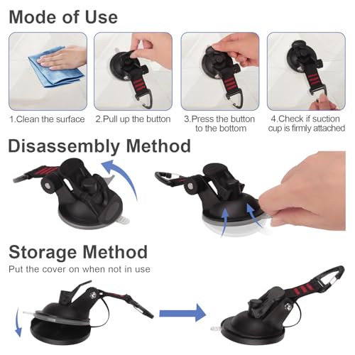 Heavy Duty Suction Cup Hooks, Car Camping Essentials Tie Down Anchor, Window Hooks, Glass Suction Cups, RV Van Car Awning, SUV Tent, Truck Camping, 4 Pcs - color: Red Line - 4 pcs