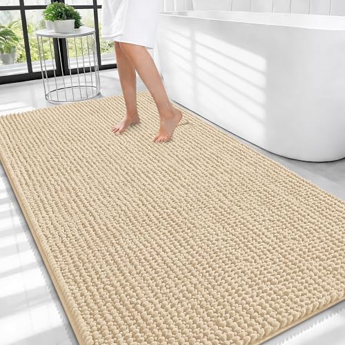 OLANLY Thick Large Bathroom Rugs 44x32, Extra Soft Absorbent Chenille Bath Rugs, Rubber Backing, Machine Wash Dry, Bath Mats for Bathroom Floor, Tub and Shower, Home Decor Accessories, Beige - color: Beige, size: 44" X 32"