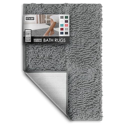 Hearth & Harbor Bathroom Rugs, Chenille Bath Mat - Machine Washable Bath Mats for Bathroom Non-Slip Backing Rubber, Quick Dry Bathroom Mat, 17 x 24 - Frost Grey - color: Frost Grey, style: 17 x 24