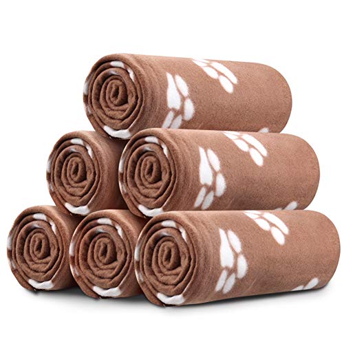Comsmart Dog Blankets for Small Dogs, 6 Pack Puppy Blanket Cute Paw Print Pet Blanket for Dog, Puppy, Cat, Kitten, 39x35 inches, Brown - color: Brown, size: 6 Pack of 39x35 Inches