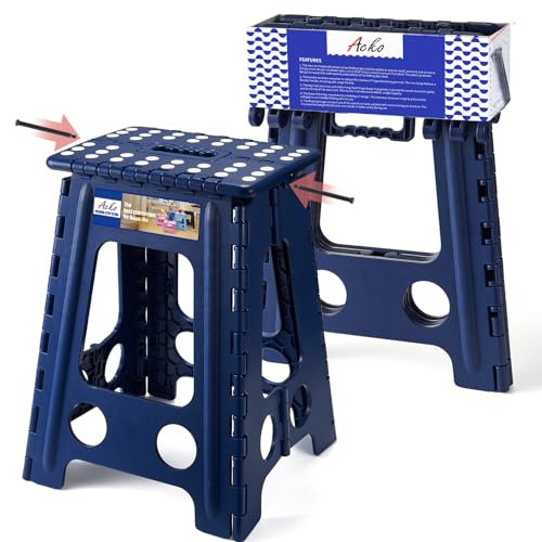 ACKO Folding Step Stool Foldable 17.5 Inch 400 lbs Capacity, Plastic Stools for Adults and Kids, Collapsible Stools for Kitchen, Stepping Stool with Handle(Royal Blue) - color: Royal Blue, size: 17.5 Inch