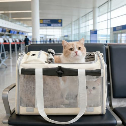 Pet Carrier Bag for Cats & Small Dogs, Airline Approved Travel Cat Carrier with Mesh Windows, Shoulder Strap & Removable Mat, Foldable Design for Home & Outdoor Trips - color: Beige