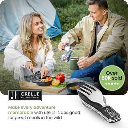 Orblue 4-in-1 Camping Utensils, 1-Pack, Portable Stainless Steel Spoon, Fork, Knife & Bottle Opener Combo Set - Travel, Backpacking Cutlery Multitool, Black - color: 1-PACK Boundless Black