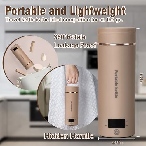 Travel Electric Kettle Portable Mini Kettle,Small Hot Water Boiler with 4 Temperature Settings,304 Stainless Steel, Fast Boiling Water with Auto Shut-Off and Boil Dry Protection,400 ml (Brown, 400ML) - color: Brown
