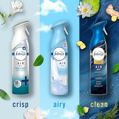 Febreze New & Improved Air Mist Scent Mix, Air Freshener, Home and Kitchen Essentials, Odor Fighting Room Spray, 8.1 oz bottle, 3 Count - style: Crisp Clean Mix Pack