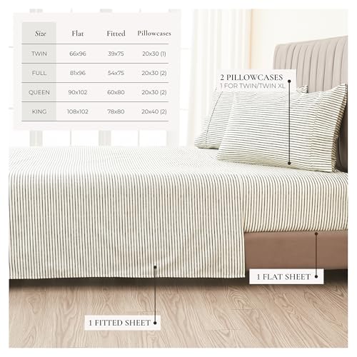 Great Bay Home Twin Size Stripe Microfiber Sheet Set - 3-Piece Ultra-Soft Bedding Sheets & Pillowcases - Wrinkle Free, Comfortable, All-Season Bed Sheets (Dark Grey) - color: 02 Stripe - Dark Grey, size: Twin