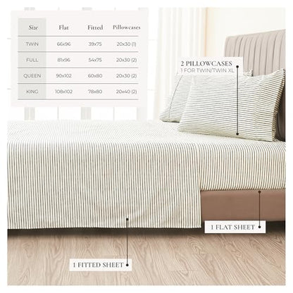 Great Bay Home Full Size Stripe Microfiber Sheet Set - 4-Piece Ultra-Soft Bedding Sheets & Pillowcases - Wrinkle Free, Comfortable, All-Season Bed Sheets (Dark Grey) - color: 02 Stripe - Dark Grey, size: Full