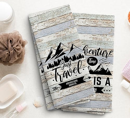 Camping Dish Towels, Camp Kitchen Farmhouse Decor, Camping Gifts for Camper Women Men, Mountain Decor Kitchen Towels, Adventure Time Towels, Set of 2, 16x24