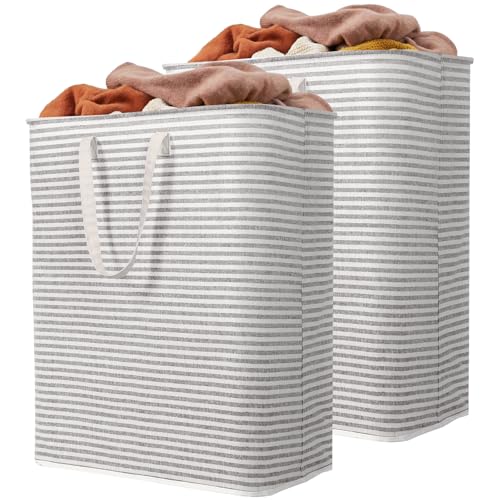 Lifewit 2 Pack Laundry Basket 125L Each, Collapsible Clothes Hamper with Reinforced Handles, Freestanding Waterproof Design for Bedroom and Laundry Room, Grey 250L Total - color: Grey, size: 2 x 125L