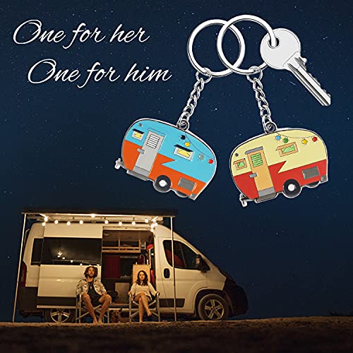 Camper Keychain Happy RV Keyring RV Keychain Couples Keychain Set Gifts for Men Women Camping Accessories 2 Pack - color: Yellow Blue