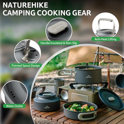 Naturehike Camping Cookware Set Mess Kit for Backpacking Gear, Camp Cooking Set, Camping Pots and Pans Set for Outdoor Backpacking Camping Hiking Picnic - color: 3L pot+8'' frying pan+1.7L pot+0.8L kettle
