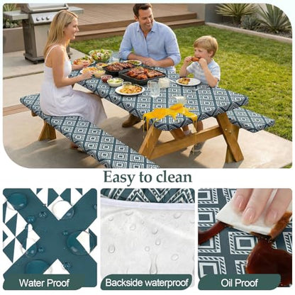 Play Tailor Picnic Table Cover with Bench Covers Camping Essentials Waterproof Windproof Camping Tablecloth with Drawstring Bag, Fitted Rectangle Tables and Seats, 72in, Blue Green Plaid - color: Blue Green Plaid, size: 72in