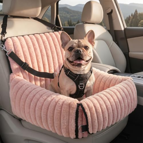 MIXJOY Dog Car Seat for Small/Medium Dogs up to 25 lbs, Multi-Functional Dog Carrier for Car with Detachable Washable Cover, Pet Travel Bed with Clip-On Safety Leash, Pink - color: Pink