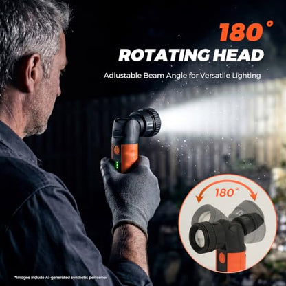 Rechargeable Flashlights High Lumens, LED Flashlight with Zoomable & 180° Swivel Head, 3 Brightness Modes, IP54 Waterproof IK08 Impact-Resistant Magnetic Flashlight for Emergency, Camping, Home Use