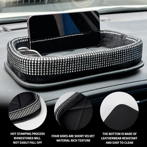 Car Dashboard Storage Box Loose Items Organizer - Suitable For Car, Office, Living Room, Dining Room And Other Scenarios (pink rhinestones) - color: pink rhinestones
