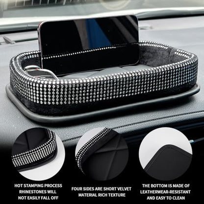 Car Dashboard Storage Box Loose Items Organizer - Suitable For Car, Office, Living Room, Dining Room And Other Scenarios (pink rhinestones) - color: pink rhinestones
