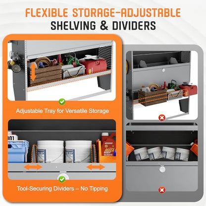 Cargo Van Shelving with Lockable Door Kits,Fit Transit, Nv, Promaster,Sprinter Mid/High Roof,Adjustable Heavy-Duty Steel Van Shelving Storage System W/Hooks & Ropes,52" W X 60" H X 13" D