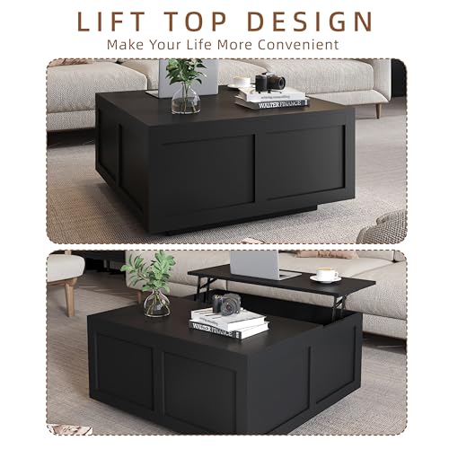 HedoAjim Lift Top Coffee Table with Storage, 31.5" Square Black Coffee Table with Large Hidden Storage, Wood Living Room Table Center Table for Living Room Dining Reception Room - color: Black