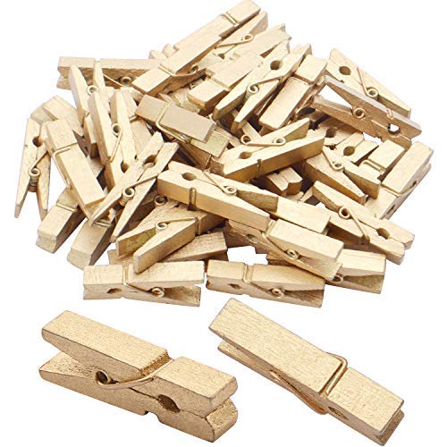 Jdesun 50 Pieces Photo Clips,Mini Gold Wooden Picture Paper Clip Clothespins Peg for Office,Home,Arts - color: Gold(wood)