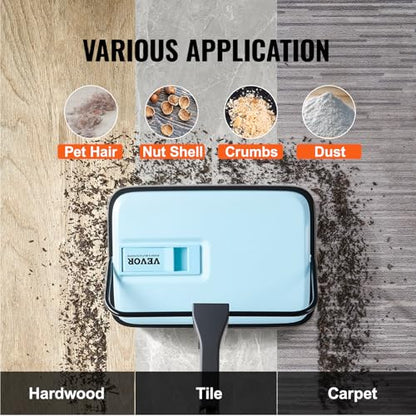 VEVOR Carpet Sweeper Manual, Floor Sweeper with 300 ml Dustbin Capacity Easy to Empty, 6.7 inch Cleaning Width for Home Office Carpets Pet Hair Dust, Blue - color: Blue