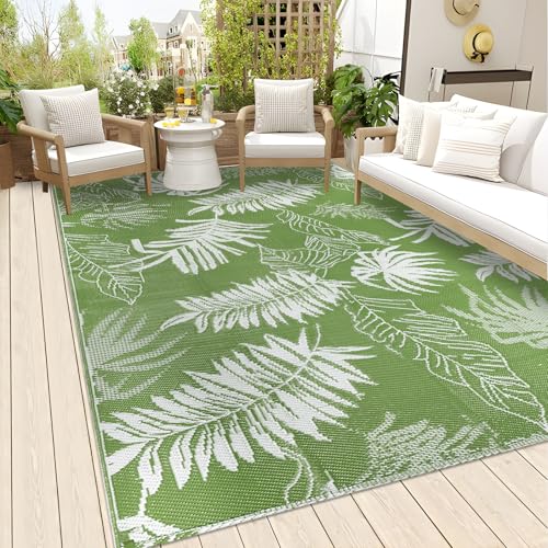Falflor 5x8 Ft Outdoor Reversible Rug Waterproof Outdoor Patio Rug Plastic Large Floor Mat Lightweight Indoor Outdoor Rug Carpet Plastic Straw Rug for Camping Deck RV Backyard Picnic - color: Grass Green, size: 5' x 8'