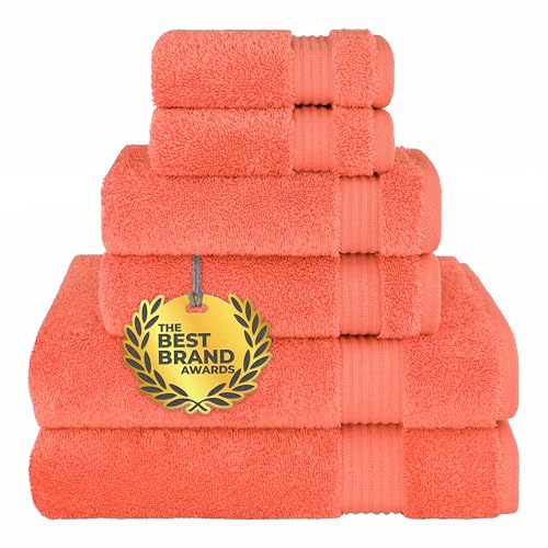 Cotton Paradise 6 Piece Towel Set, 100% Cotton Soft Absorbent Turkish Towels for Bathroom, 2 Bath Towels 2 Hand Towels 2 Washcloths, Coral Towel Set - color: Coral