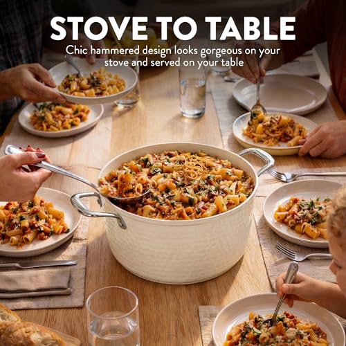 Gotham Steel Hammered 15 Pc Ceramic Cookware Set Nonstick, Pots and Pans Set Non Stick with Induction Cookware, Cooking Utensils & Steamer, Non Toxic PFOA PFOS Free, Oven & Dishwasher Safe - color: Hammered Cream