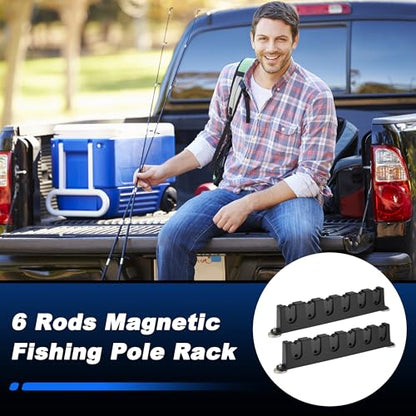 2X Magnetic Fishing Rod Holder, Magnetic Fishing Pole Storage Rack for Car Boat Truck Pickup Bed Wall Garage Door, W/ EVA Foam, Horizontally
