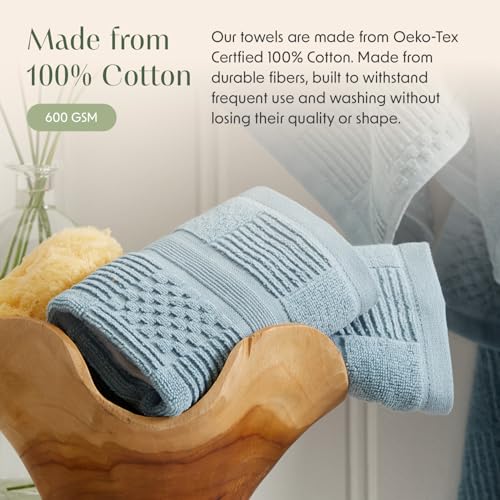 Springtree Home 100% Cotton Bath Towel Set of 4 | Blue Towels | Geometric Textured Design | Absorbent & Quick-Dry | 4 Bath Towels | Oeko-TEX® Standard 100 Cotton | Myla Collection - Arona Blue - color: Arona Blue, size: Bath Towel (4 Pack)
