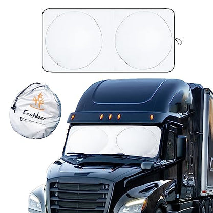 EcoNour Semi-Truck Sun Shade for Windshield (2 Ring) | 240T UV Protective Sunshade for Truck Windshield Maximum Coverage to Block UV/Sun Heat Rays - size: Large-SemiTruck