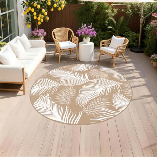 Pauwer Waterproof Outdoor Rug 6ft, Reversible Plastic Straw Patio Camping Rug, Indoor Outdoor RV Mat Carpet for Deck, Camper, Porch, Balcony, Backyard, Picnic, Leaf Brown - color: Leaf Brown, size: 6' (Round)