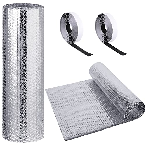 Frienda Rv Window Reflective Insulation Roll 24inch*10ft Double Aluminum Foil Heat Bubble Thermal Window Shade Door Cover Blackout for Garage Roof Travel Camper Skylight Shield - size: 24inch*10ft