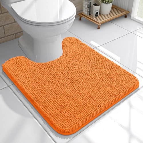 OLANLY Toilet Rugs U-Shaped 20x20, Extra Soft Absorbent Chenille Contour Bathroom Rugs for Toilet, Dry Quickly, Machine Washable, Non-Slip Bath Mat, Orange - color: Orange, size: 20" X 20" Contour Rug